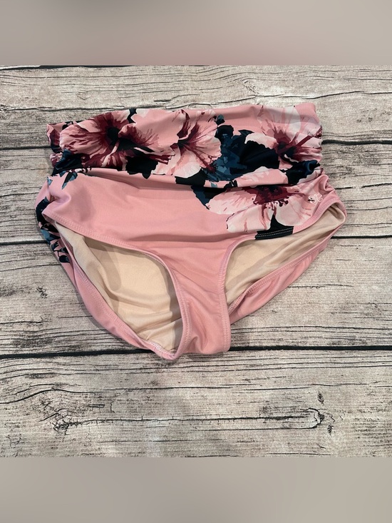 Albion Other - Albion Pink Floral High-Waist Rouched Bikini Bottoms Size Medium